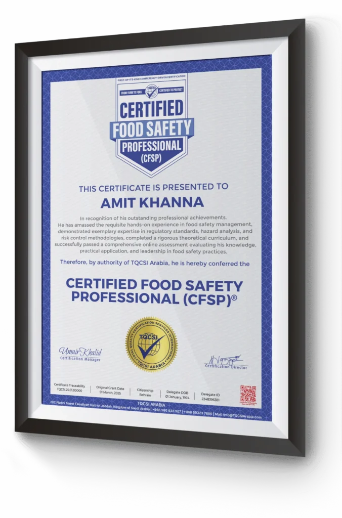 Certified Food Safety Professional CFSP - Delegate Takeaway - TQCSI Arabia