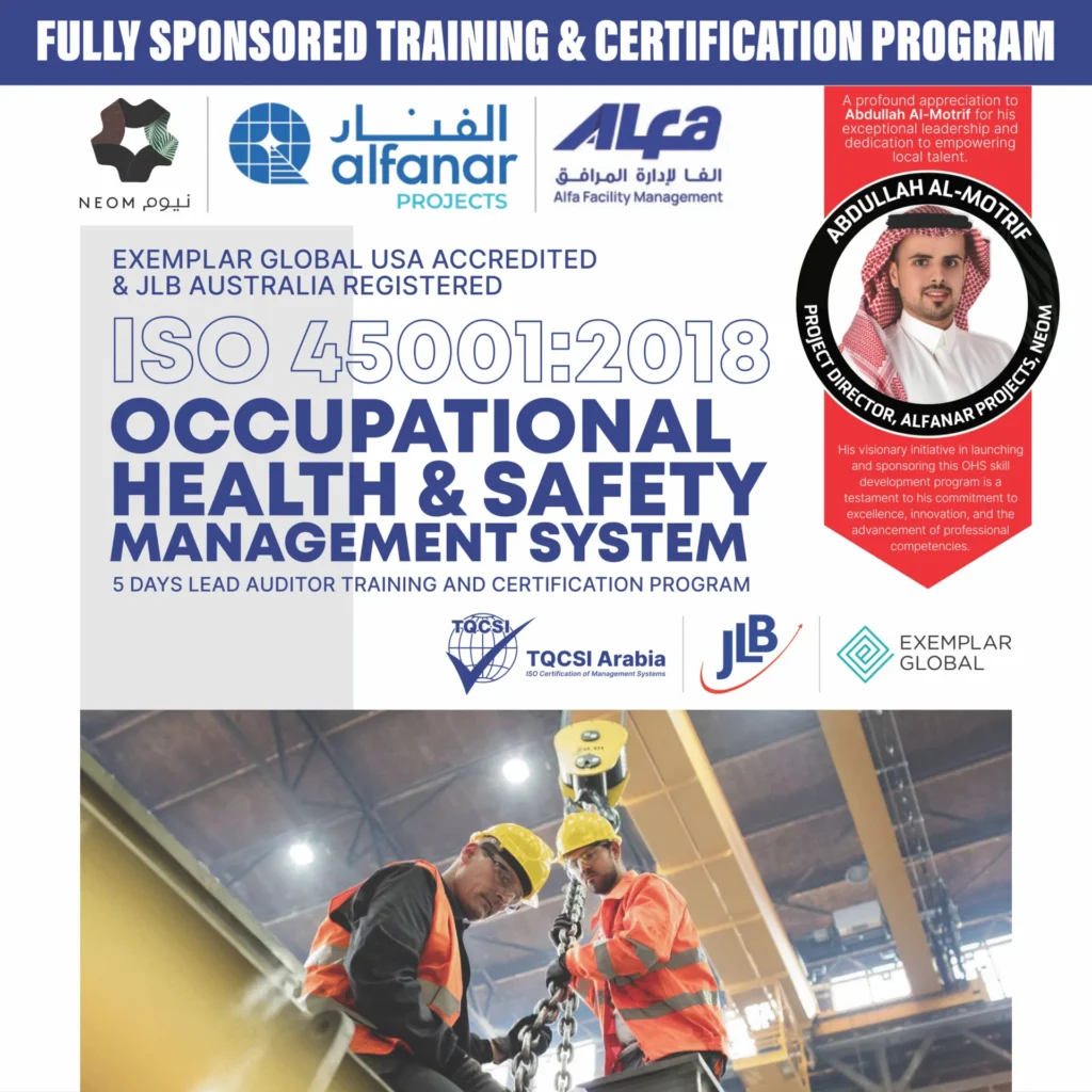 ISO 450012018 Occupational Health Amp Safety Management System - Foc Iso 45001 2018 Ohsm Lead Auditor Feature Image - TQCSI Arabia ISO Certification Body I ISO 9001 45001 ISOIEC 27001 14001